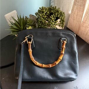 Gucci Black Crossbody Bag with Bamboo Accent